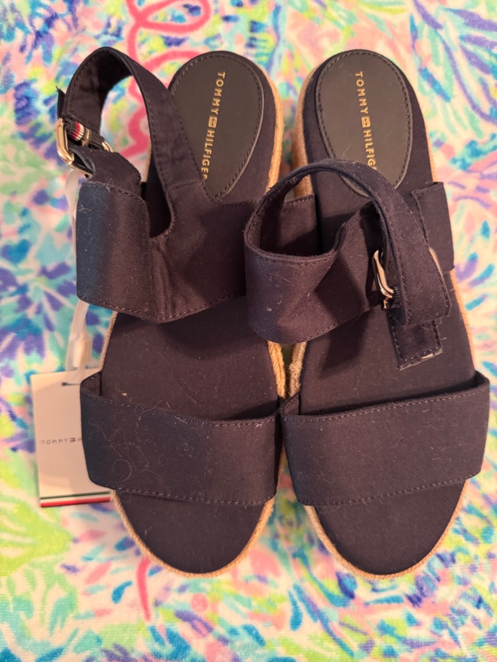 Tommy Hilfiger Navy Canvas Espadrille Wedge Sandals